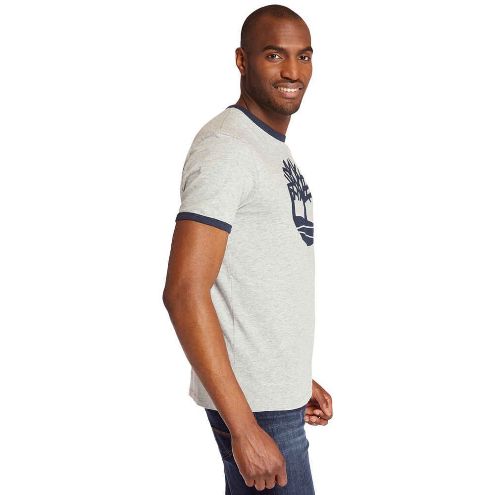 Timberland Mens T-Shirts Tree Logo Ringer - Grey - India FT1632584